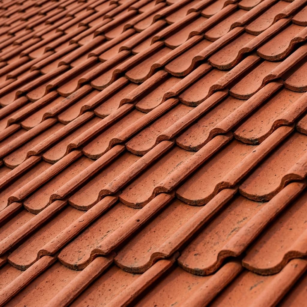 Detalj av röda takpannor