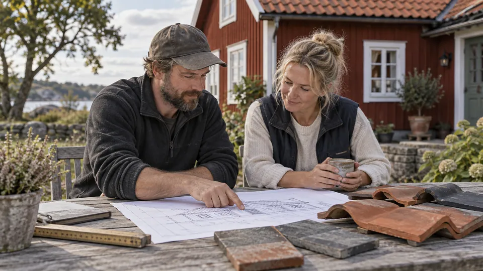 Projektplanering med ritning och materialprover